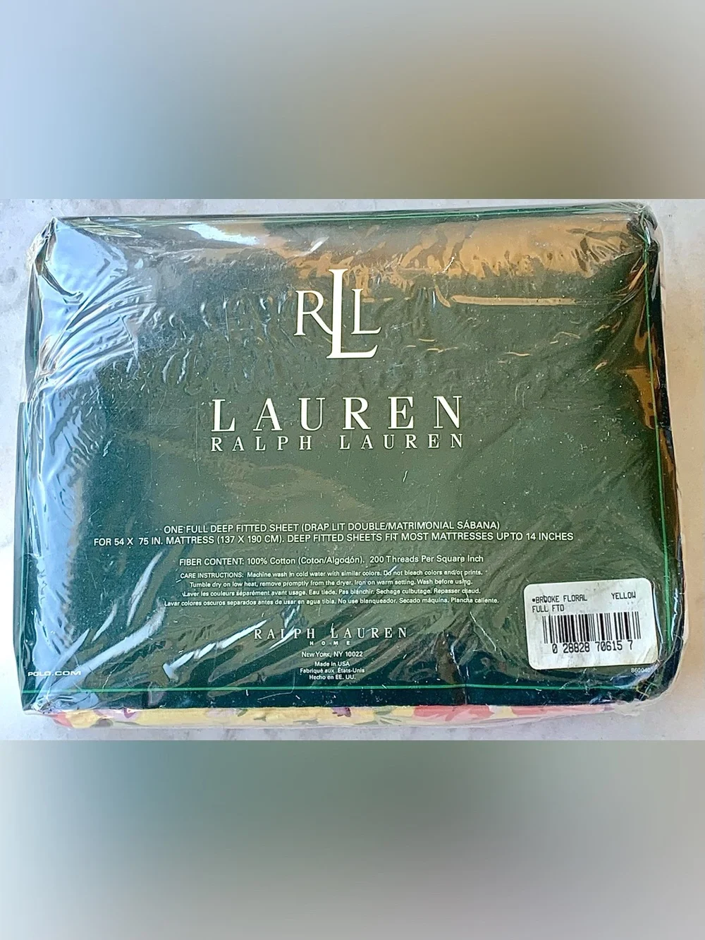 RALPH LAUREN BROOKE YELLOW FLORAL FULL DEEP FITTED SHEET NEW VINTAGE